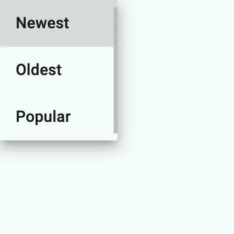 An open dropdown menu listing Newest, Oldest, and Popular, with Newest highlighted as the current value.